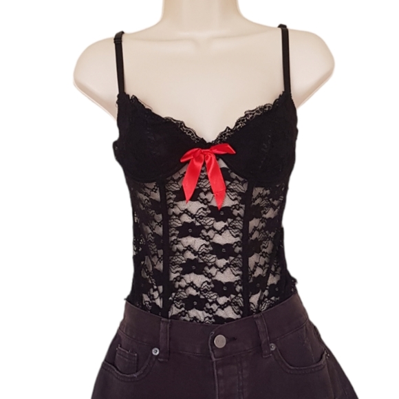 Exposed By Magic Silk Black Lace Stretchy Corset Lingerie Top Size S/M - Picture 3 of 7